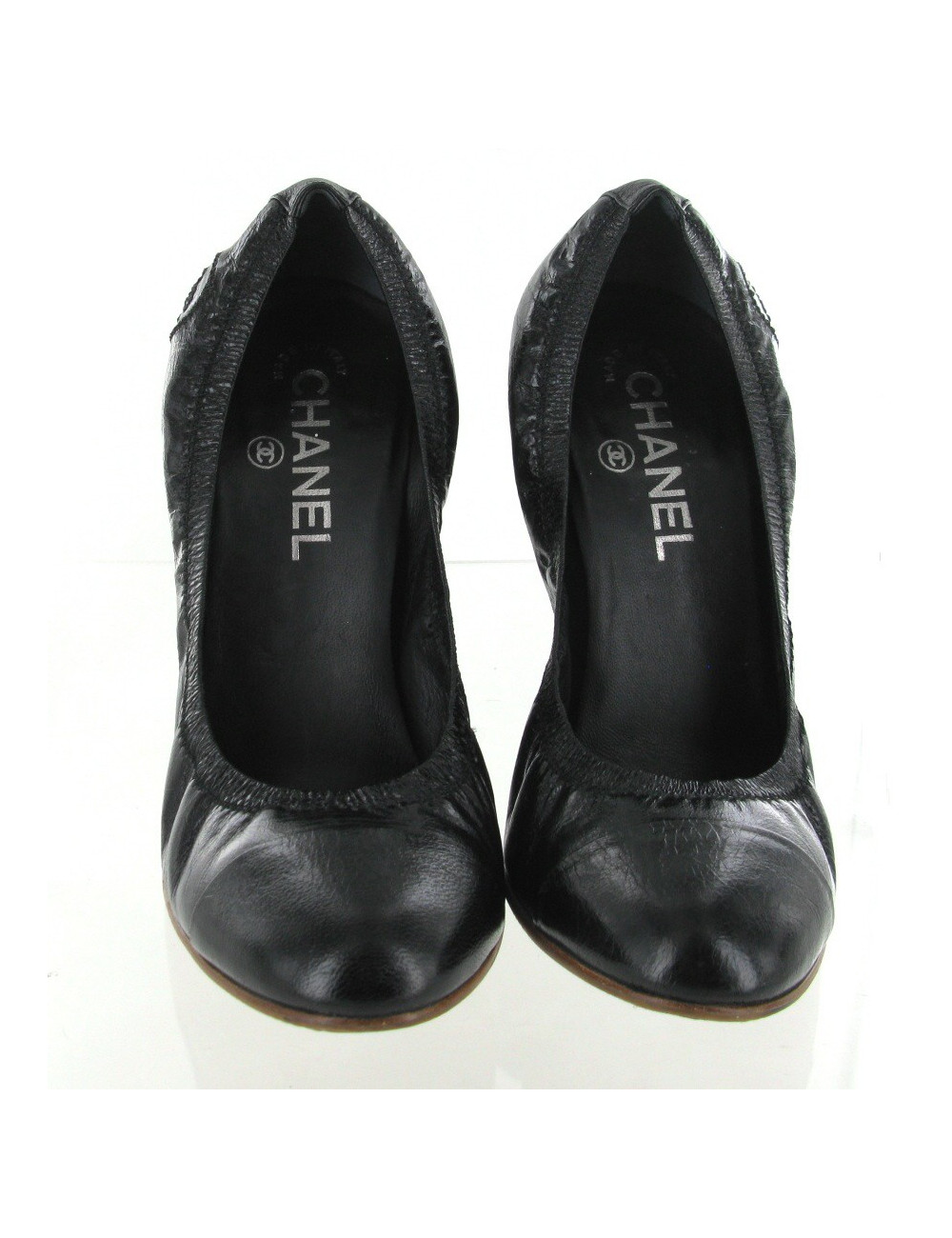 Escarpins CHANEL T38.5 en cuir lisse noir