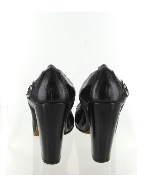 Escarpins CHANEL T38.5 en cuir lisse noir