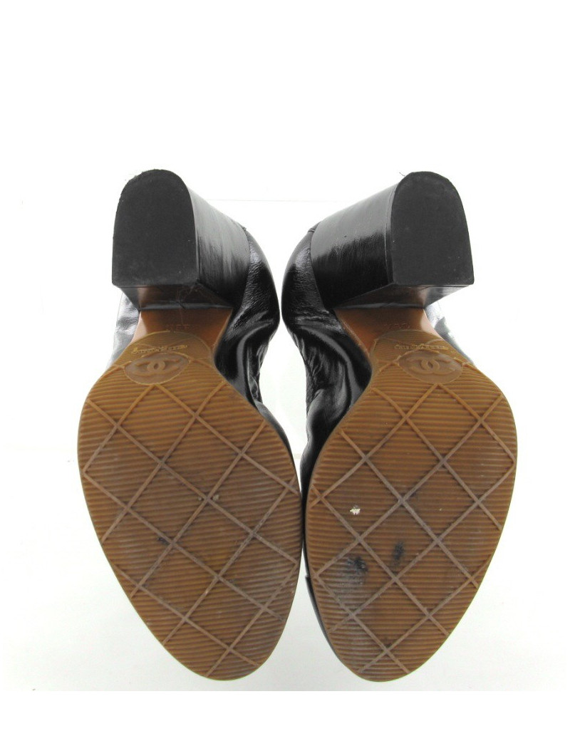 Escarpins CHANEL T38.5 en cuir lisse noir