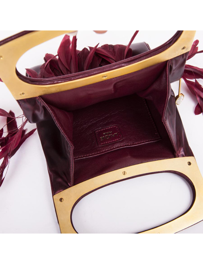 LALIQUE evening bag red leather and feather