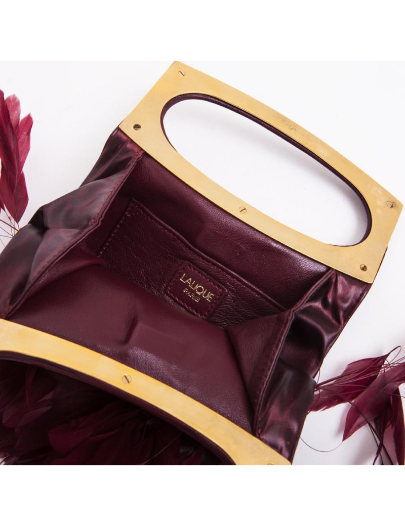 LALIQUE evening bag red leather and feather