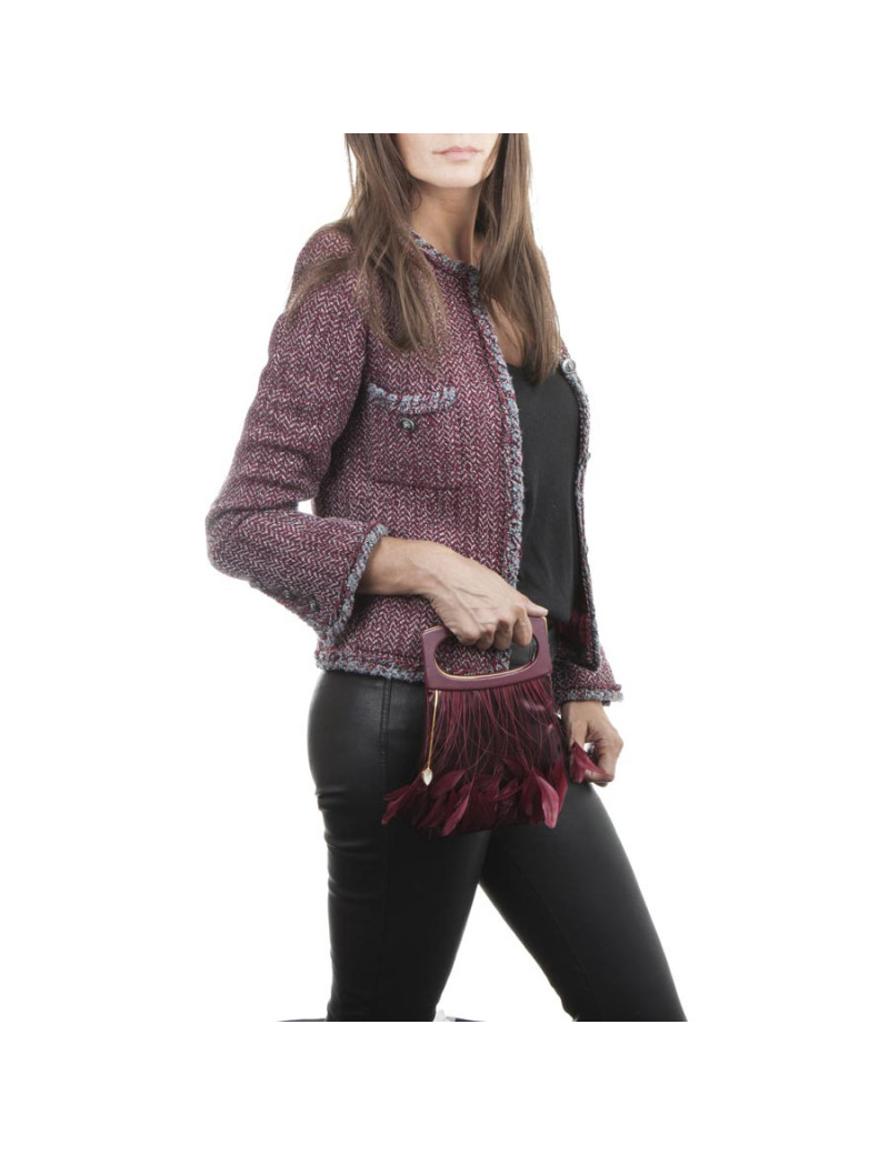 LALIQUE evening bag red leather and feather