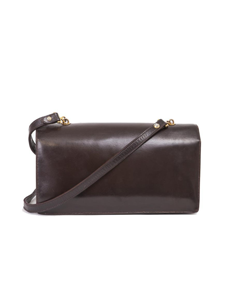 HERMES vintage flap bag in brown box leather