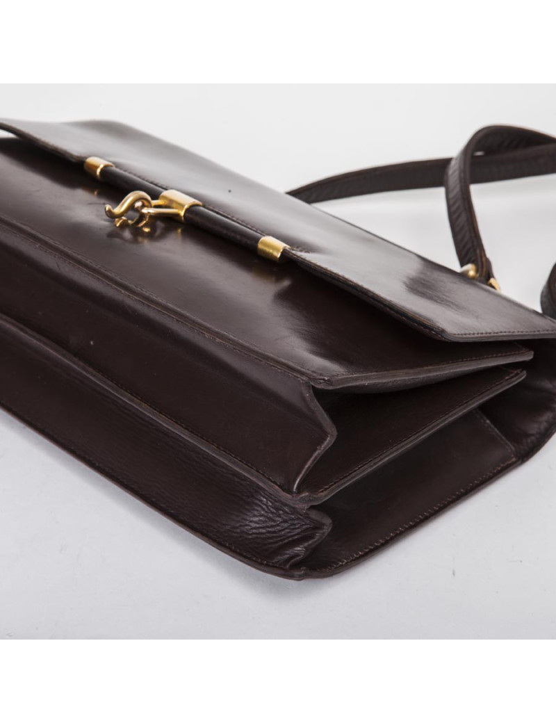 HERMES vintage flap bag in brown box leather