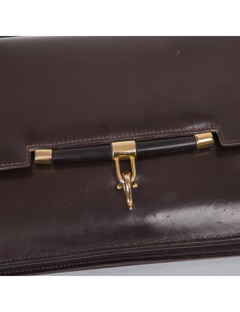 HERMES vintage flap bag in brown box leather