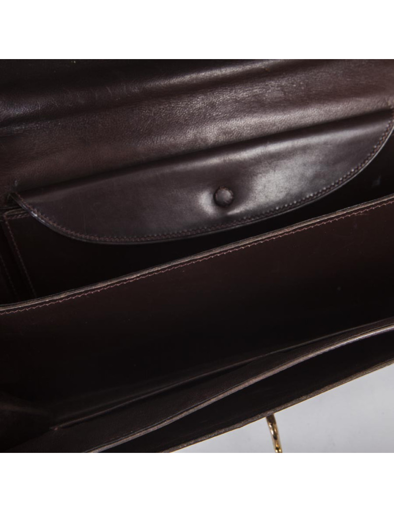 HERMES vintage flap bag in brown box leather