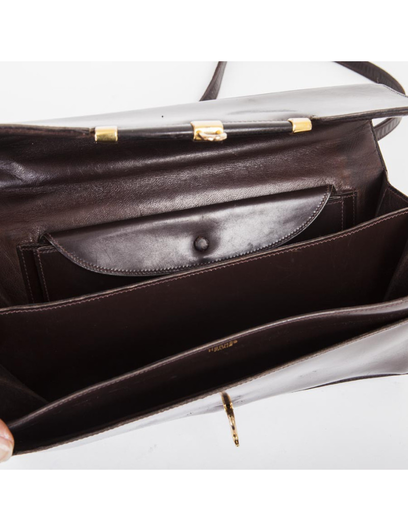 HERMES vintage flap bag in brown box leather