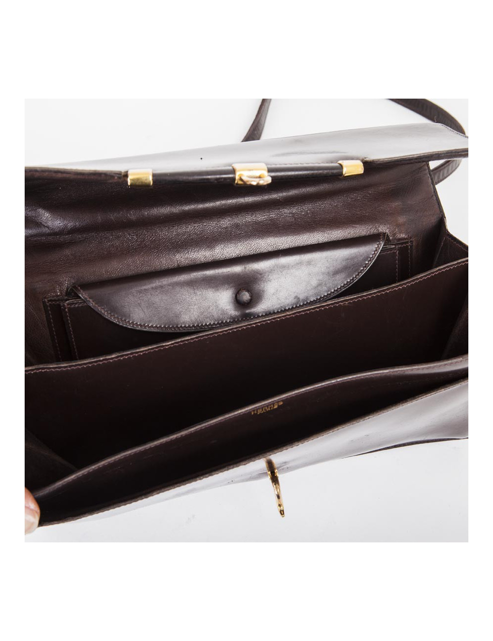 Sac HERMES cuir box marron Vintage