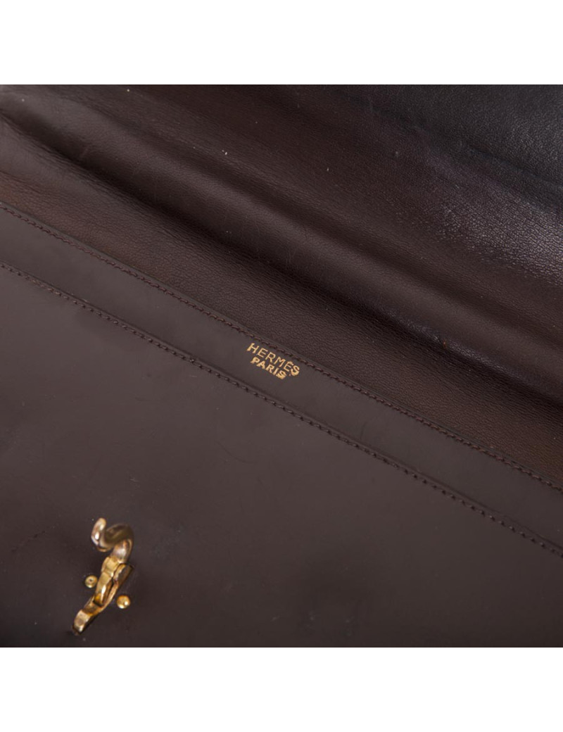 HERMES vintage flap bag in brown box leather