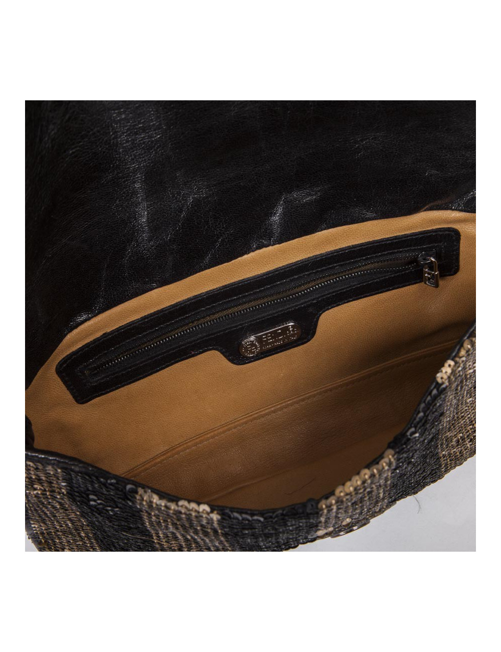 Sac FENDI baguette à sequins doré bronze et noir 