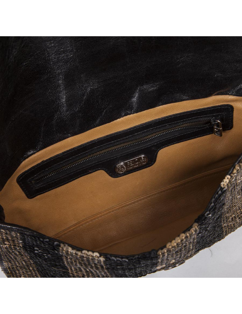 Sac FENDI baguette à sequins doré bronze et noir 