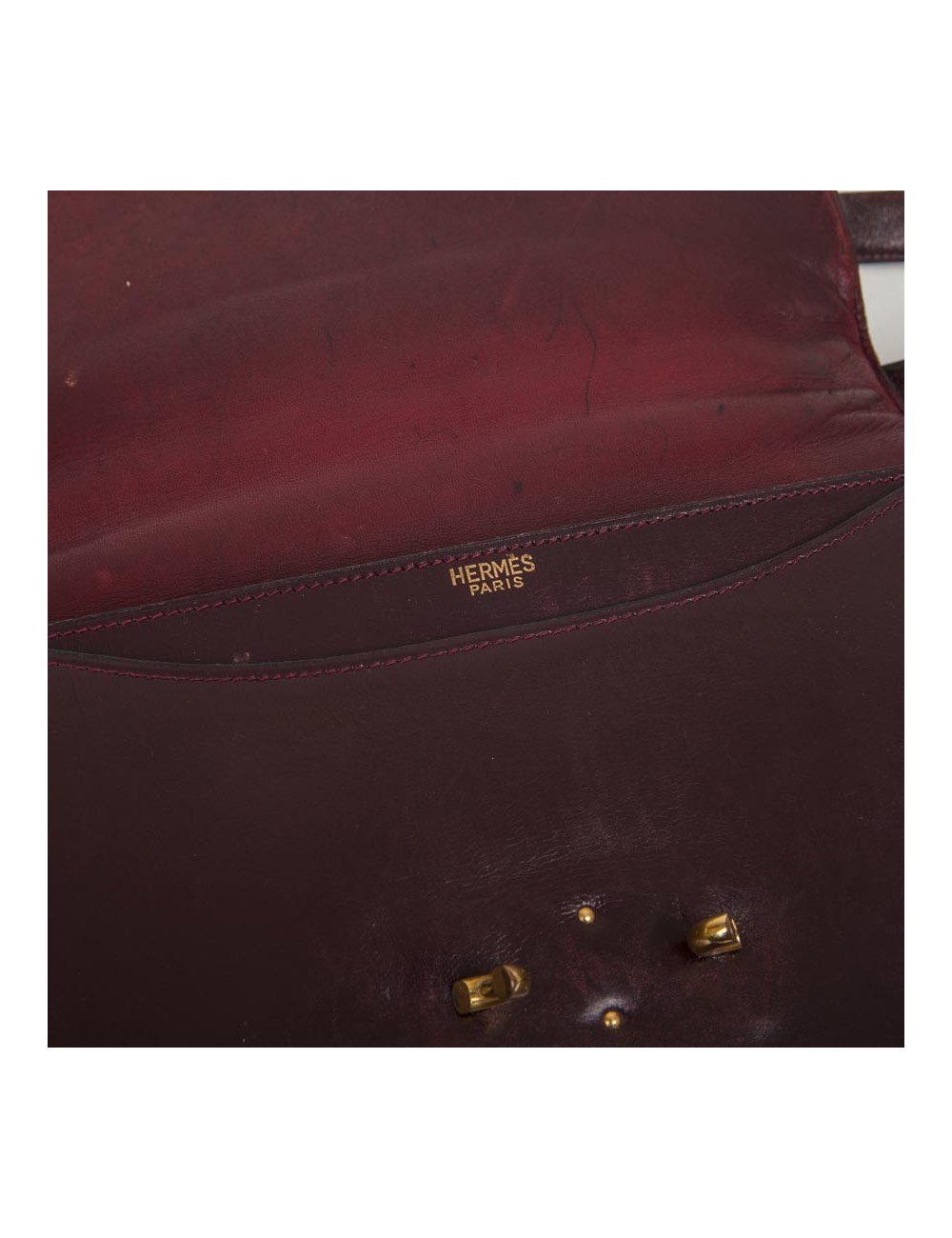 Sac HERMES cuir box rouge H Vintage