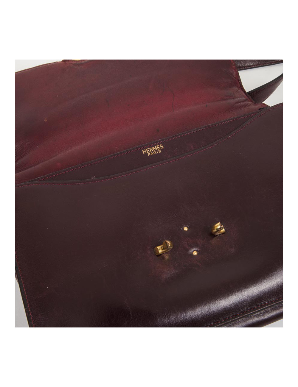 Sac HERMES cuir box rouge H Vintage