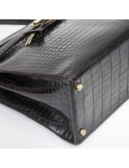 Sac HERMES "Monaco"crocodile porosus noir