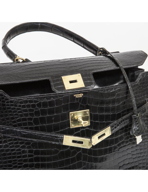 Sac HERMES "Monaco"crocodile porosus noir