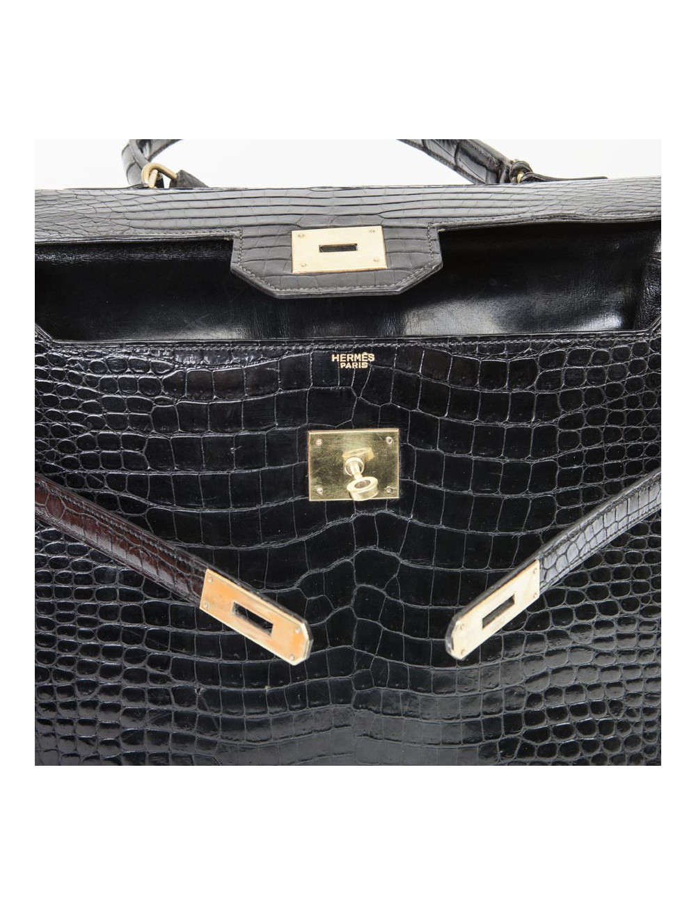 Sac HERMES "Monaco"crocodile porosus noir