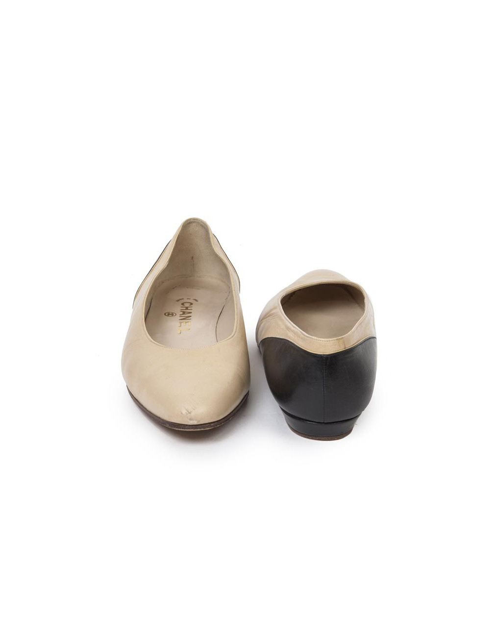 Ballérines CHANEL T 9 IT/ en cuir d'agneau noir matelassé bicolore