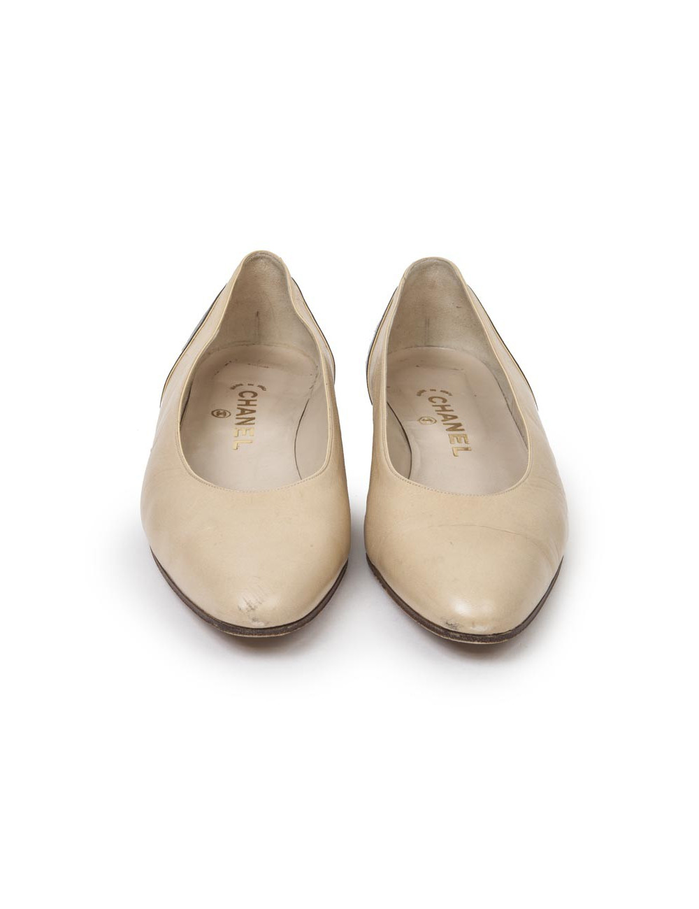 Ballérines CHANEL T 9 IT/ en cuir d'agneau noir matelassé bicolore