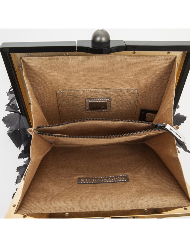 Sac FENDI boules métal noir et argent et pétales en soie 