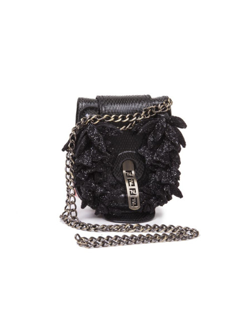 Mini sac FENDI en lézard et pétales brodées noires