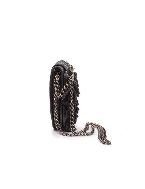 Mini sac FENDI en lézard et pétales brodées noires