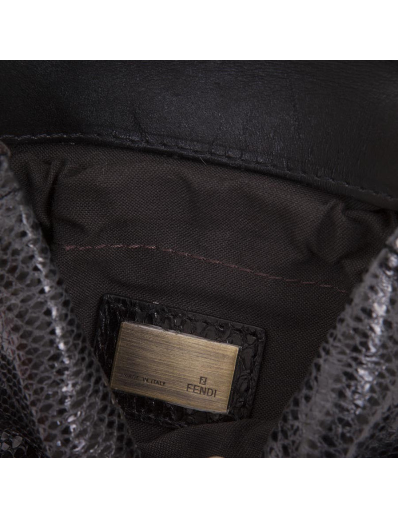 Mini sac FENDI en lézard et pétales brodées noires