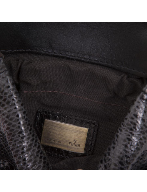 Mini sac FENDI en lézard et pétales brodées noires