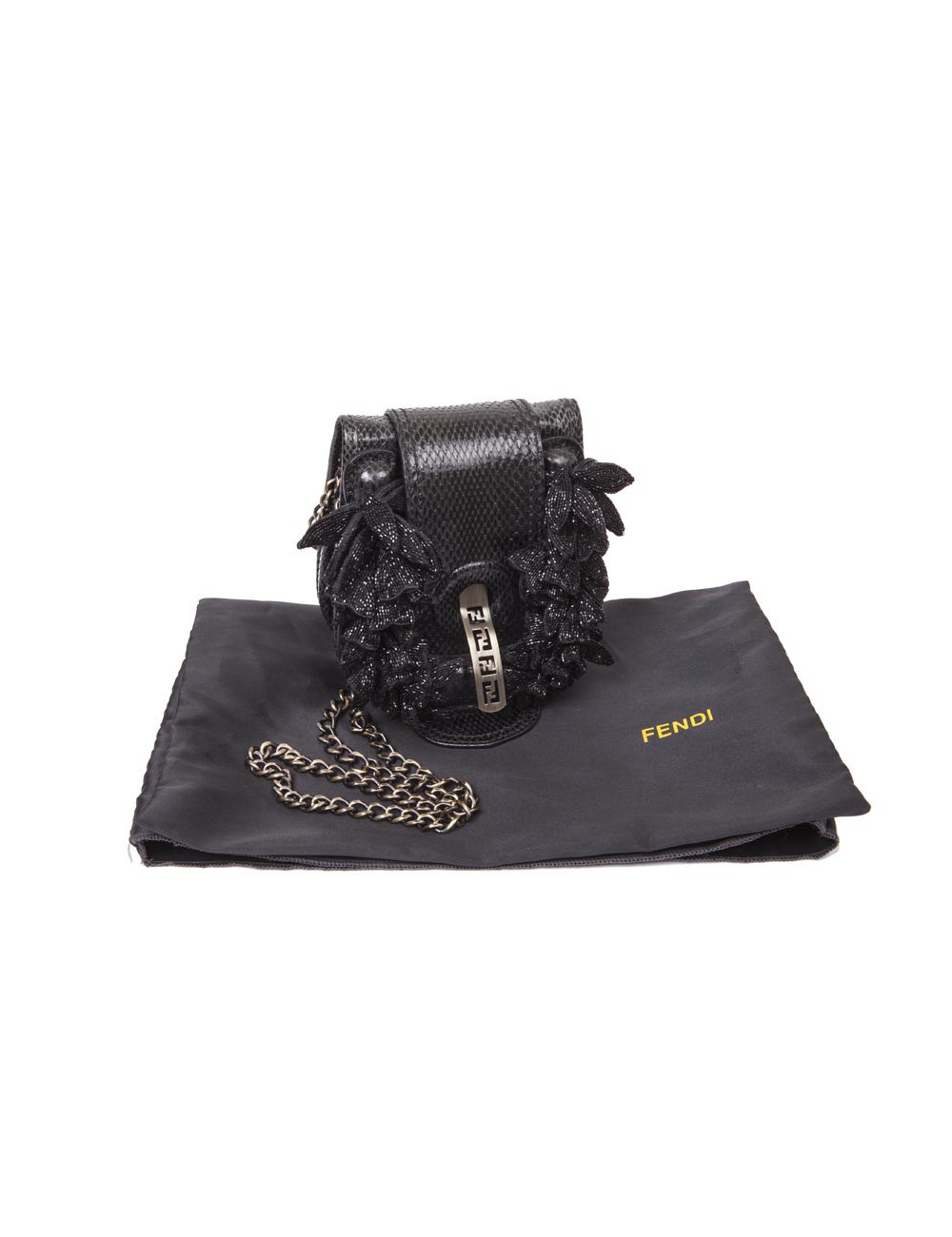 Mini sac FENDI en lézard et pétales brodées noires