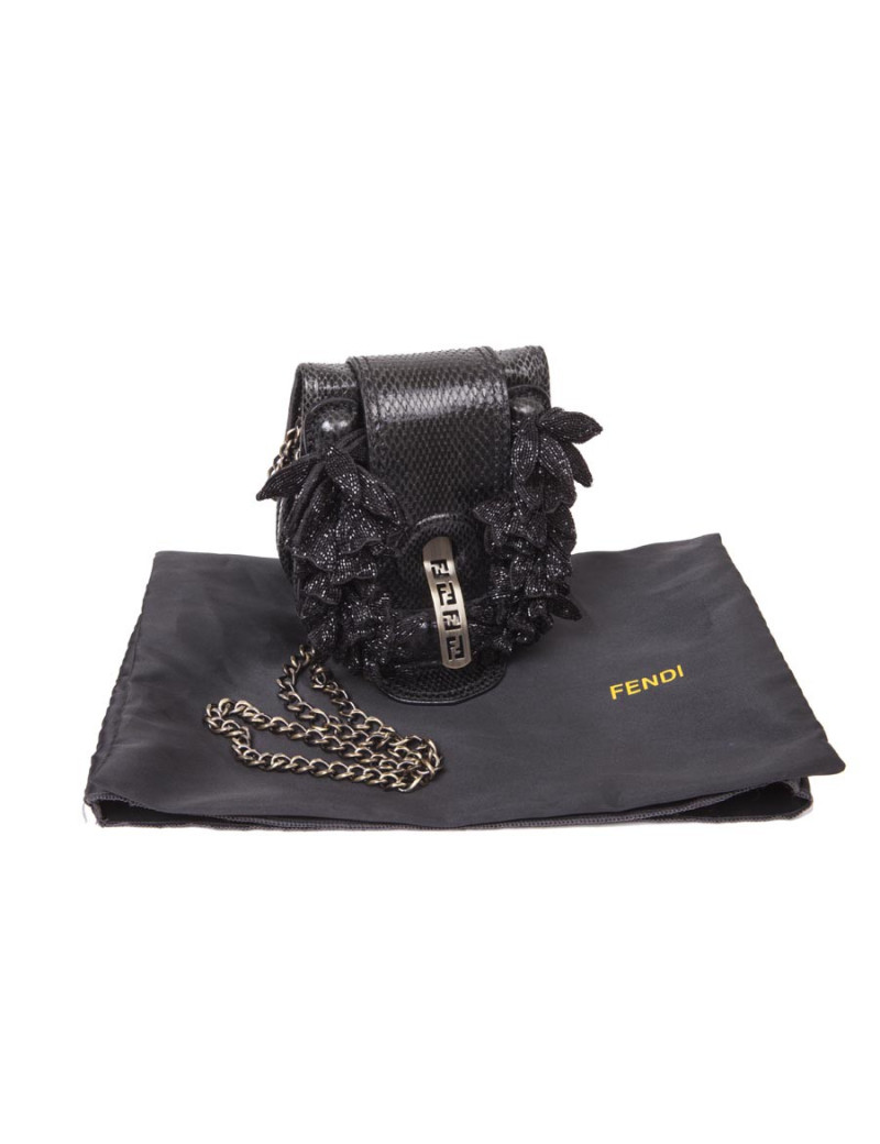 Mini sac FENDI en lézard et pétales brodées noires