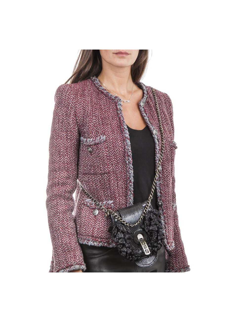 Mini sac FENDI en lézard et pétales brodées noires