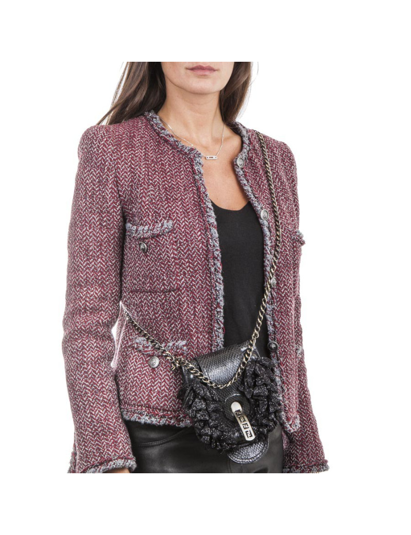 Mini sac FENDI en lézard et pétales brodées noires