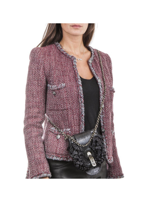 Mini sac FENDI en lézard et pétales brodées noires