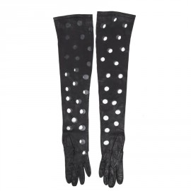 CHANEL perforated long gloves in black lamb leather