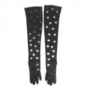 CHANEL perforated long gloves in black lamb leather