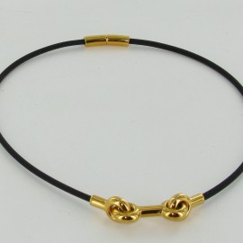 "TRIC TRAC" HERMES gold plated leather necklace