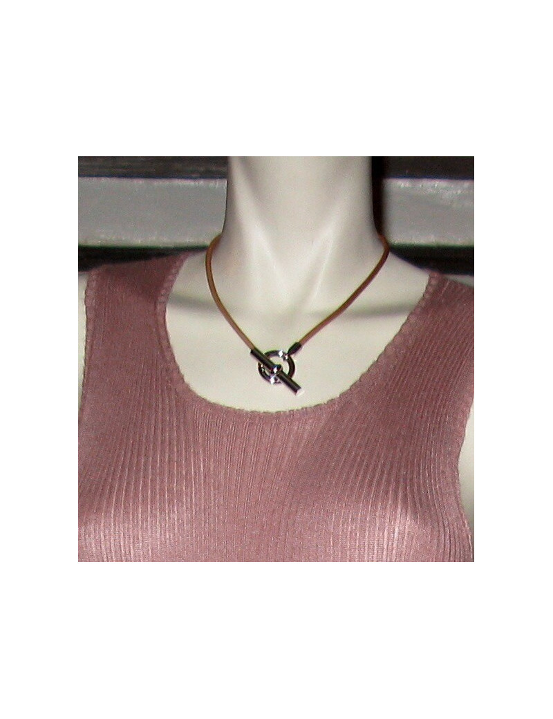 Tour de cou en cuir naturel chaîne d'ancre HERMES