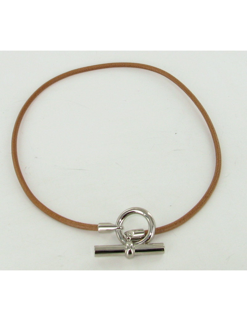 Tour de cou en cuir naturel chaîne d'ancre HERMES