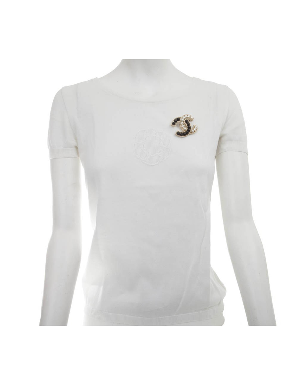 Broche CHANEL bicolore perles nacrées et noires 