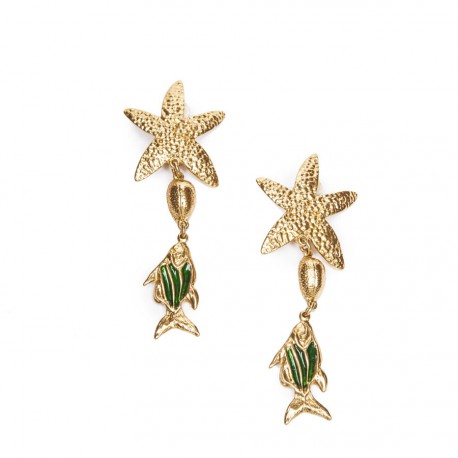  YSL YVES SAINT LAURENT vintage starfish and fish pendant clip on earrings