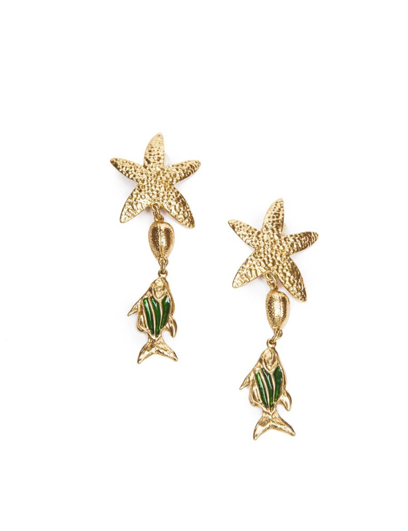 Boucles d'oreille clips YSL  YVES SAINT LAURENT vintage étoile de mer et poisson