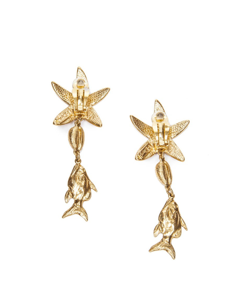  YSL  YVES SAINT LAURENT vintage starfish and fish pendant clip on earrings