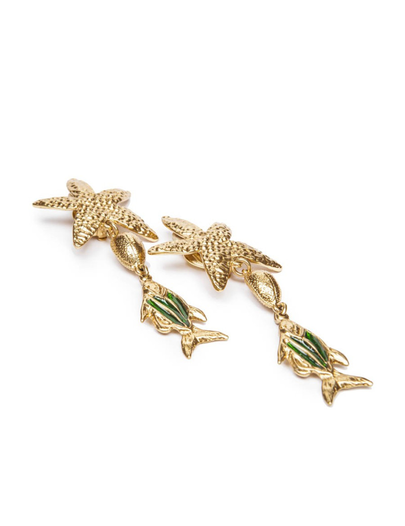  YSL  YVES SAINT LAURENT vintage starfish and fish pendant clip on earrings