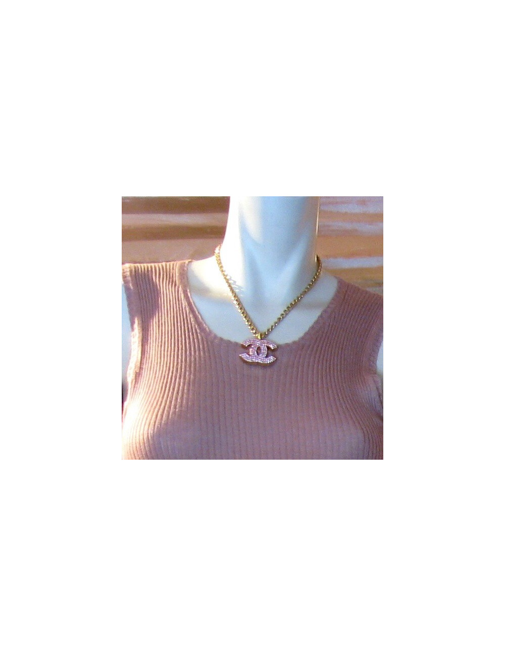 Ras de cou CHANEL CC en strass rose