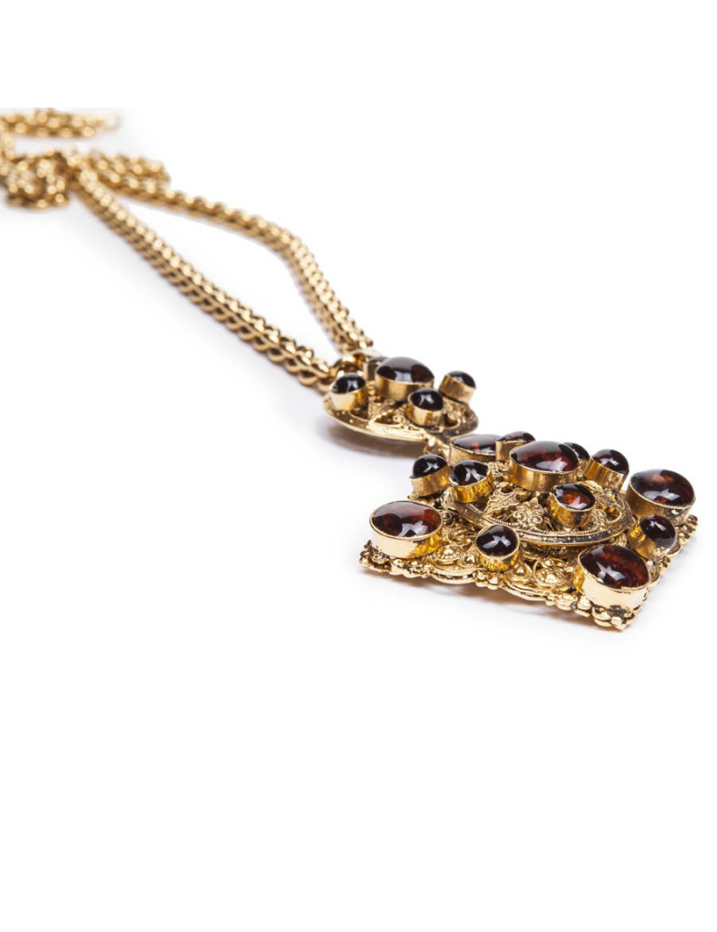 MARGUERITE DE VALOIS long necklace couture in gold plated metal and pendant in molten glass