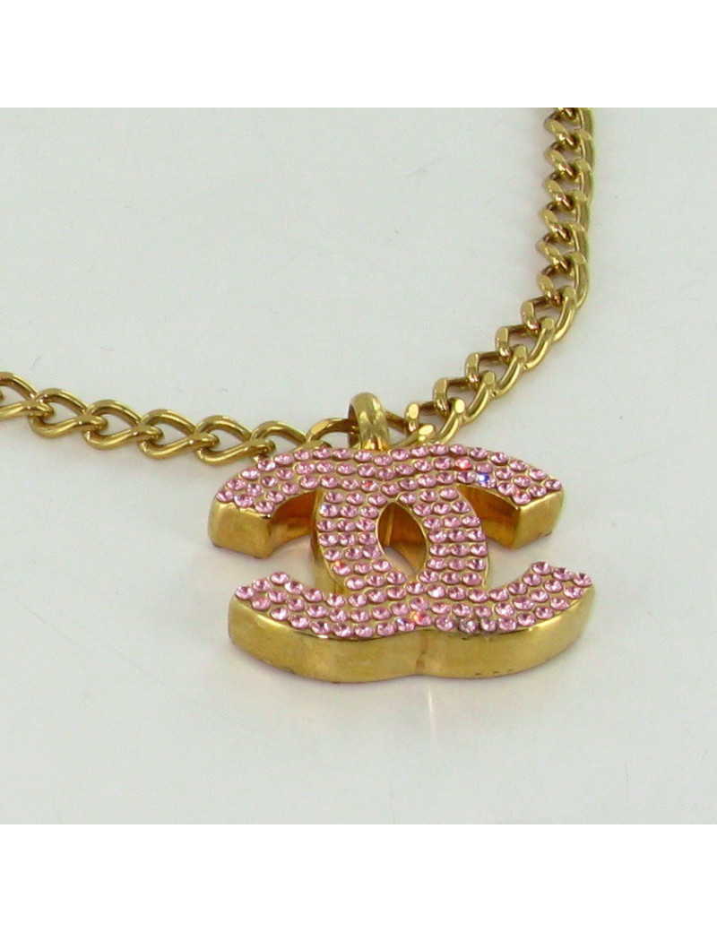 Ras de cou CHANEL CC en strass rose