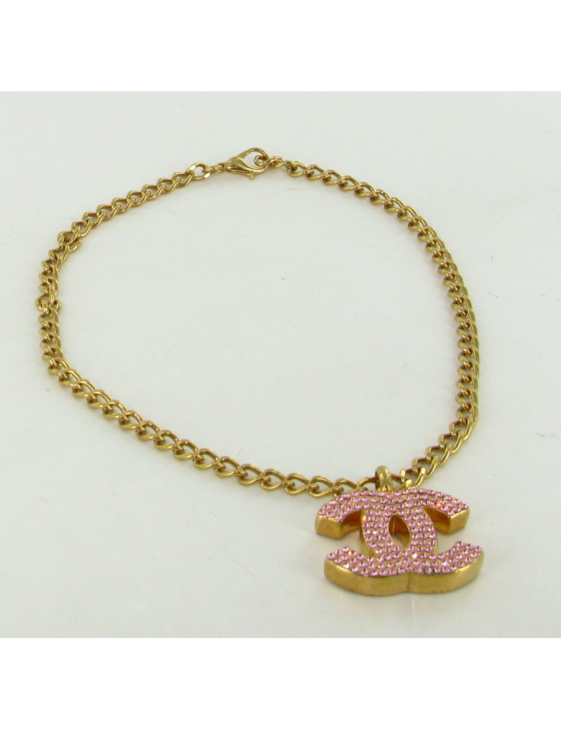 Ras de cou CHANEL CC en strass rose