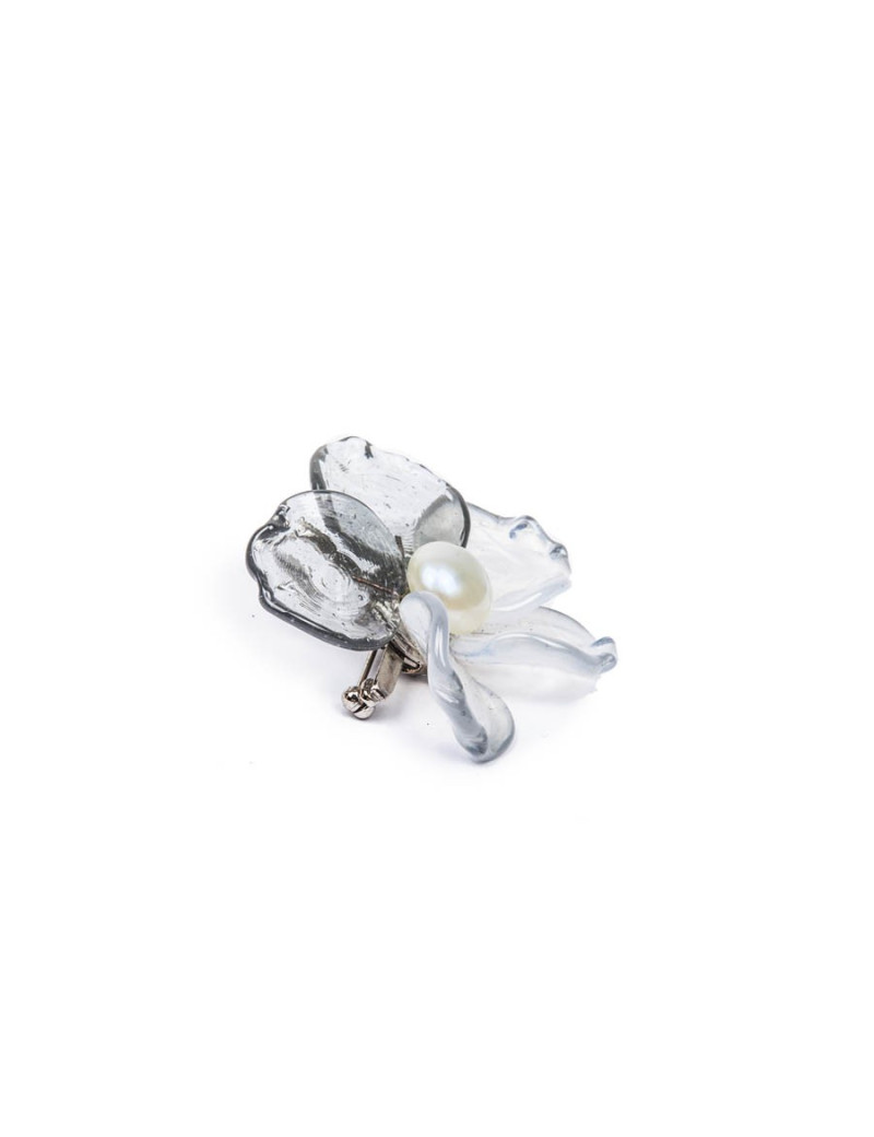 Broche CHANEL bicolore transparent et gris clair