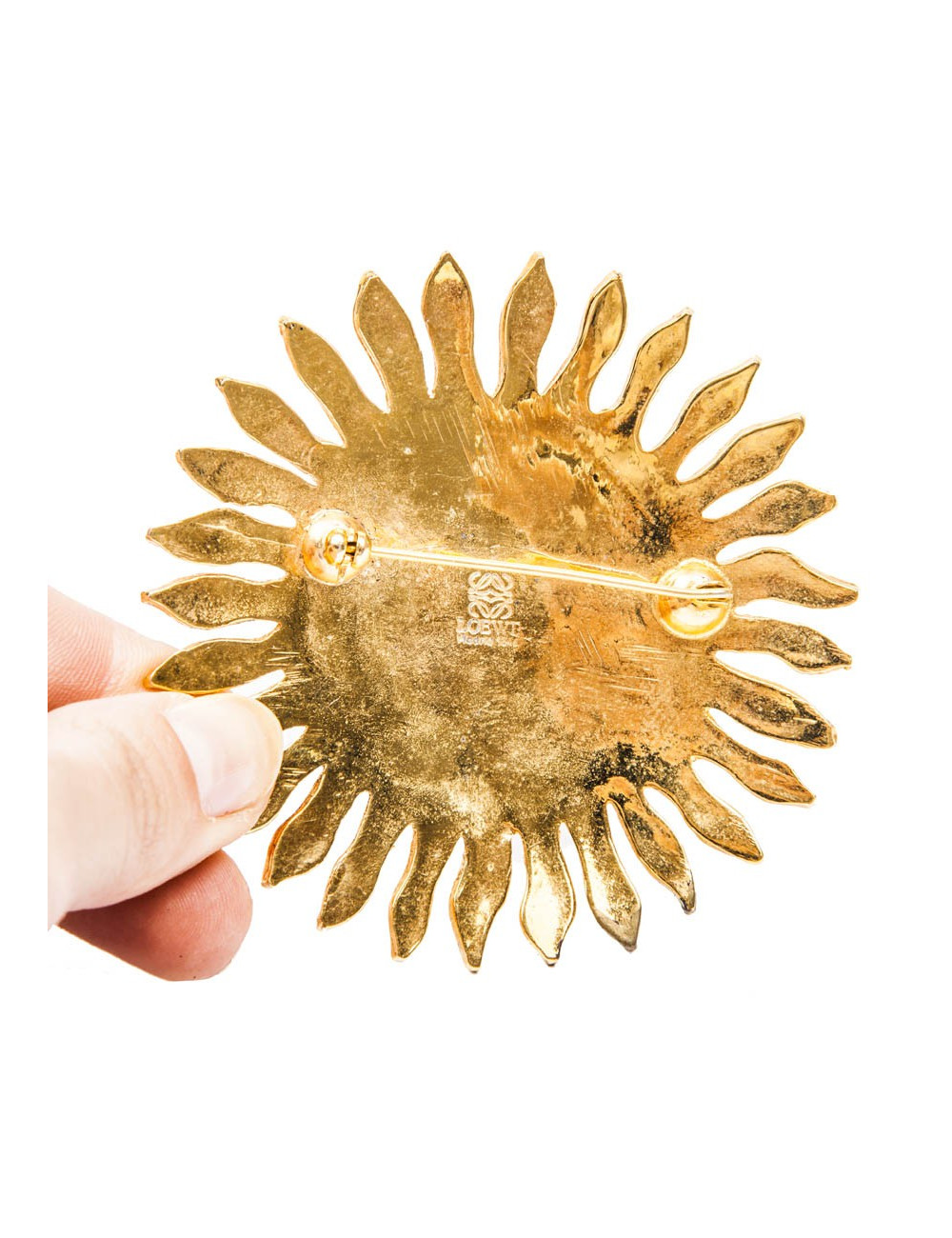 LOEWE Brooch sun shape in gilded metal and multicolored molten glass