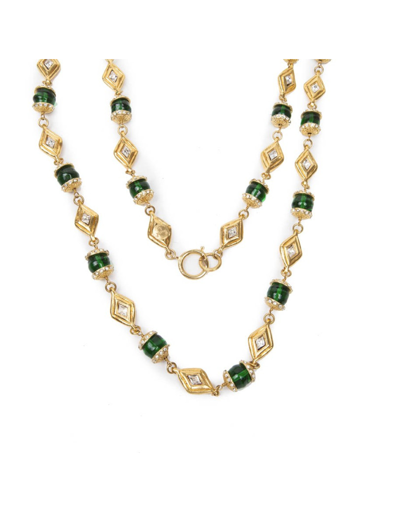 Sautoir CHANEL couleur doré et émeraude