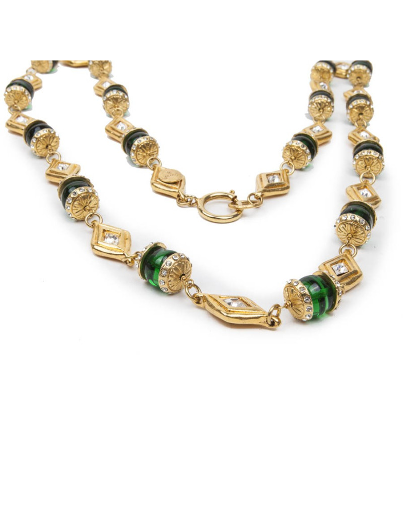 Sautoir CHANEL couleur doré et émeraude